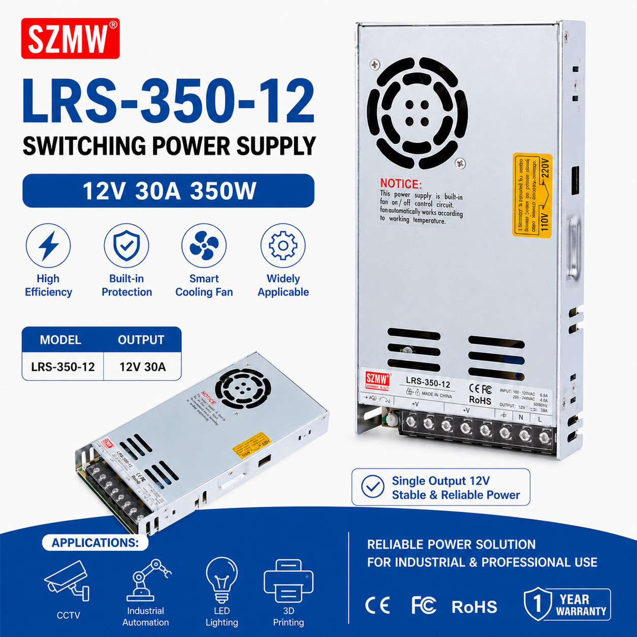 LRS-350-12 Switching Power Supply 12V 30A 350W AC/DC