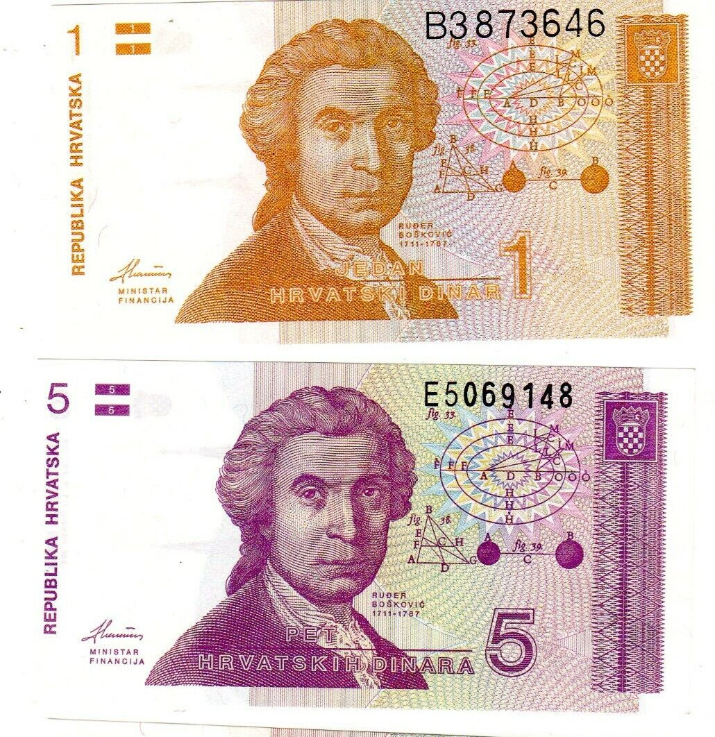 LOT SET SERIES 2 BANKNOTES Croatia CROATIA 1 5 DINARA 1991 CATHEDRAL NEW UNC