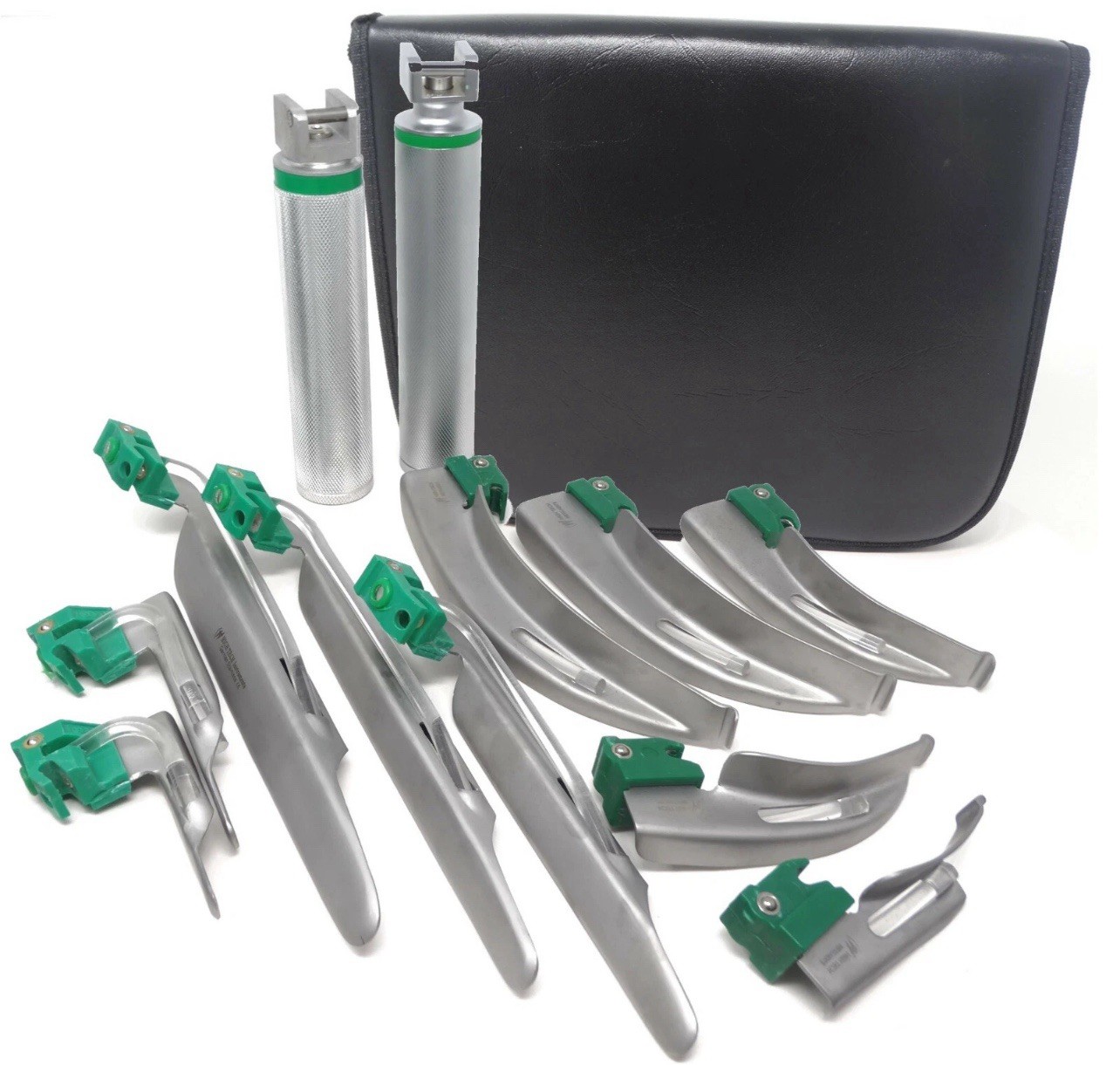 Laryngoscope Set 12PCS Intubation Blades + 2 Handles Fiber-Optic Kit