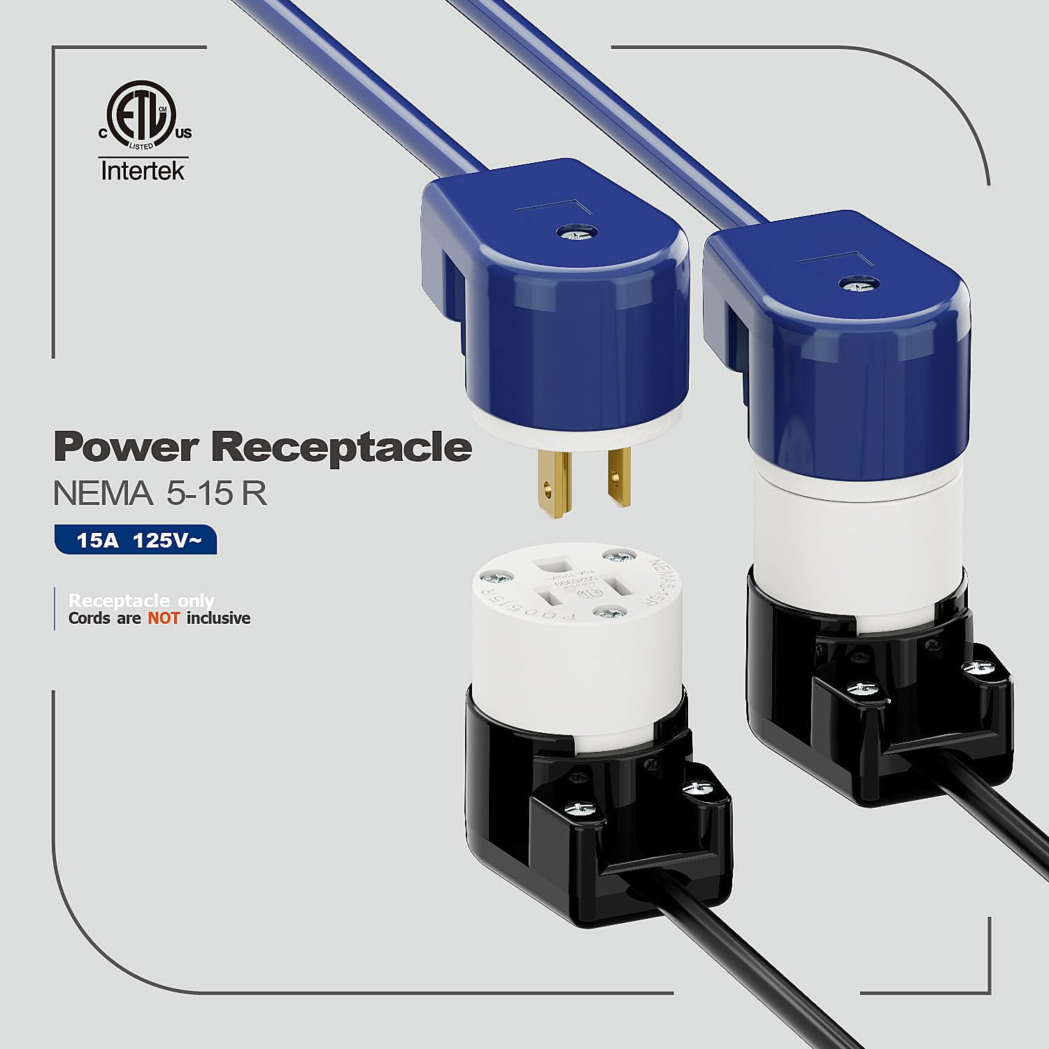 Nema 5-15R/5-15C Female Socket, Right Angle 5-15R Connector ETL Listed 15AMP/125