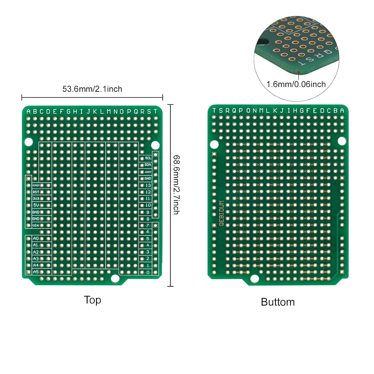 Double-Sided PCB Prototype Board for Arduino UNO R3 – 10 Pack