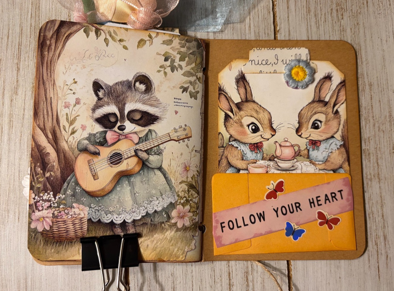 Junk Journal Handmade Booklet Book Vintage «Forest Animals» Pockets, Ephemera