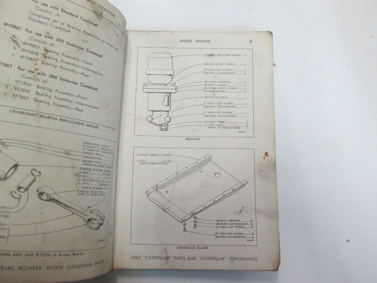 Caterpillar DW21 Tractor Parts Catalog Manual 8W1061 TO 8W1720 WORN STAINED OEM