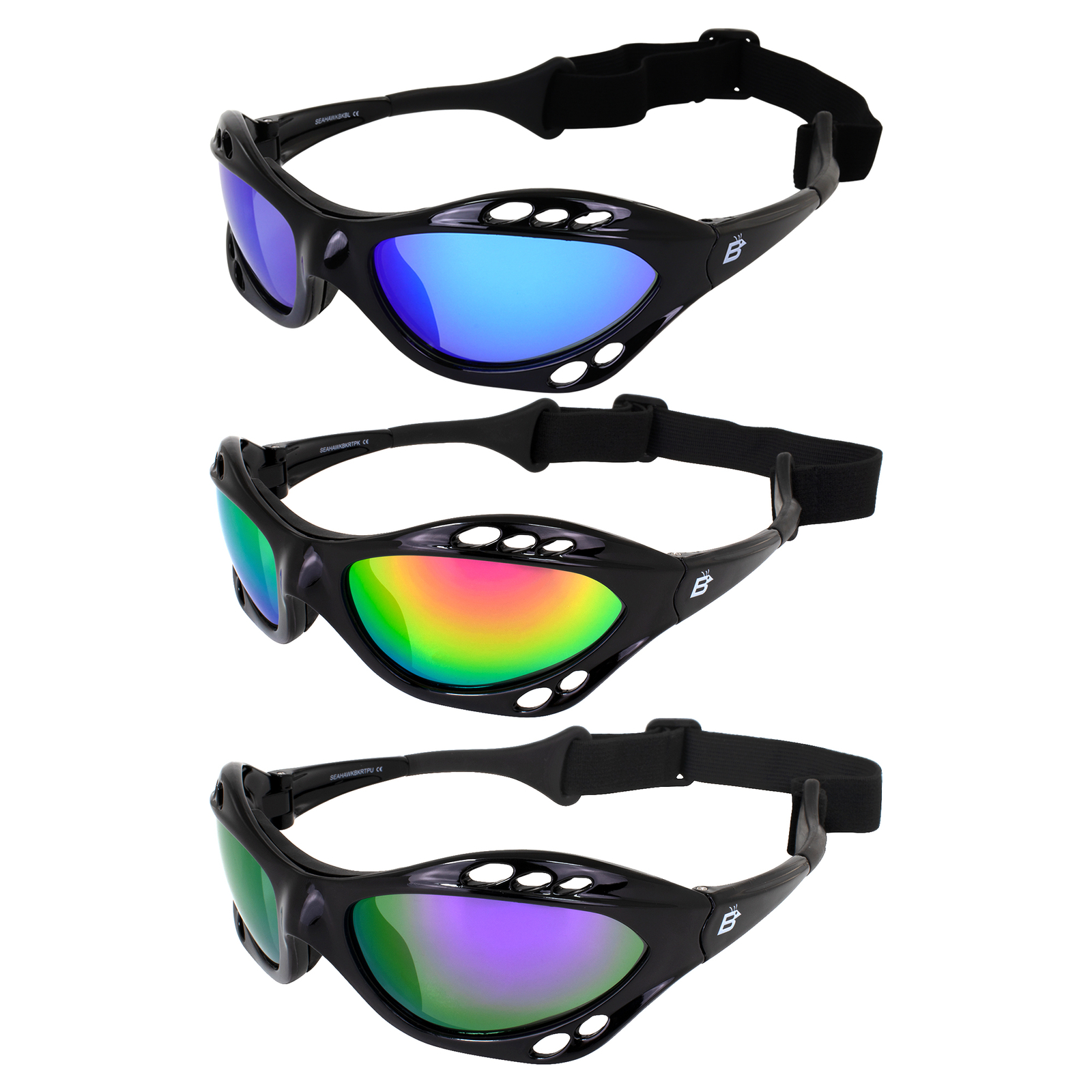 3 Pairs Birdz Seahawk Polarized Sunglasses Black w/ Blue Pink Purple Mirror Lens