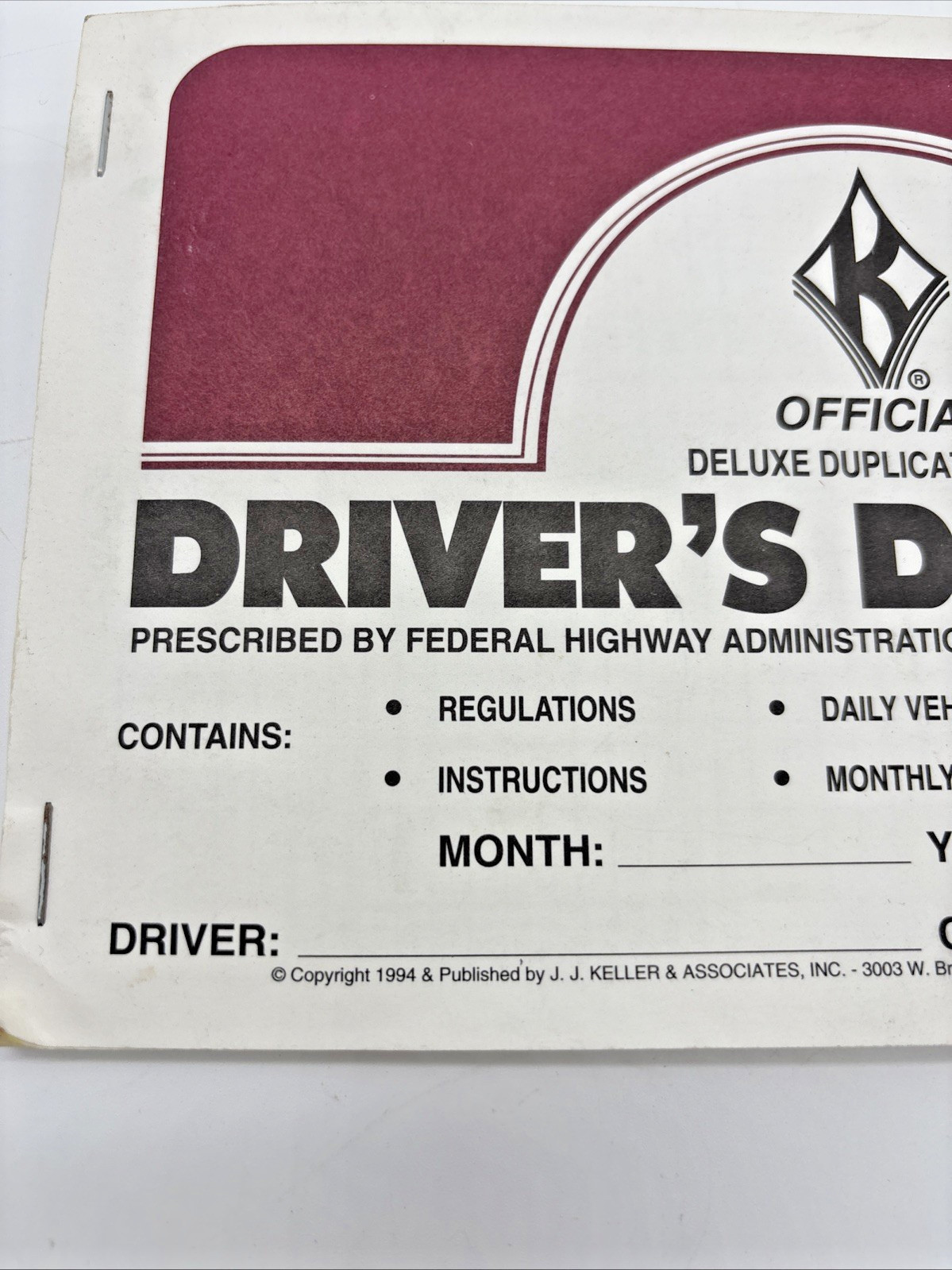Gordon Trucking Sumner Washington Driver Daily Log Book-UN-USED-FAST SHIPPING