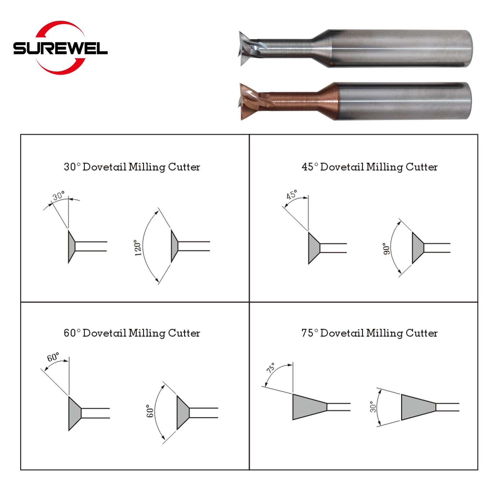 Carbide Dovetail Milling Cutter CNC Tool 30 45 60 Degree Machining Tool