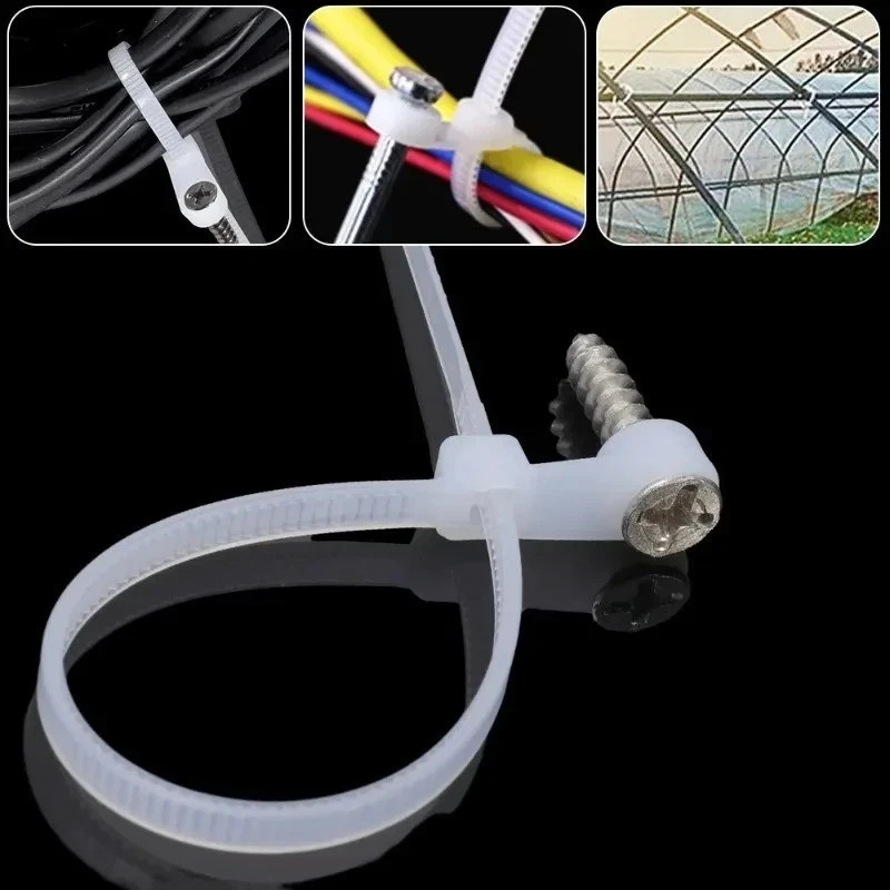 100PCS Nylon Cable Ties Screw Hole Mount Self Locking Wire Zip Ties Black Kit