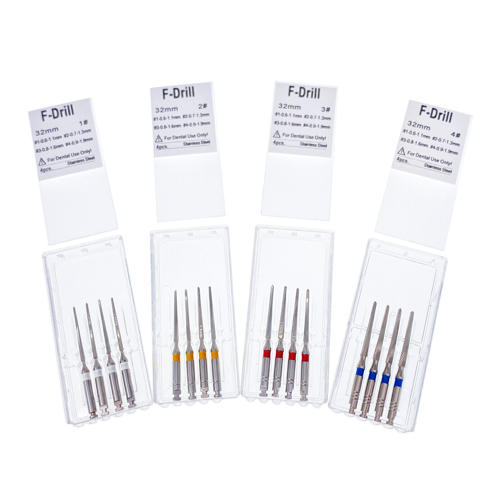 4 Pcs/Box Dental Stainless Steel Endodontic Root Canal Fiber Post Drills 1.3mm