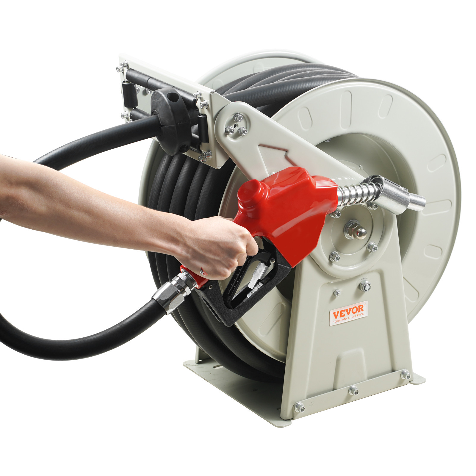 VEVOR Fuel Hose Reel Retractable Diesel Hose Reel 1″ x 33′ Auto Refueling Nozzle