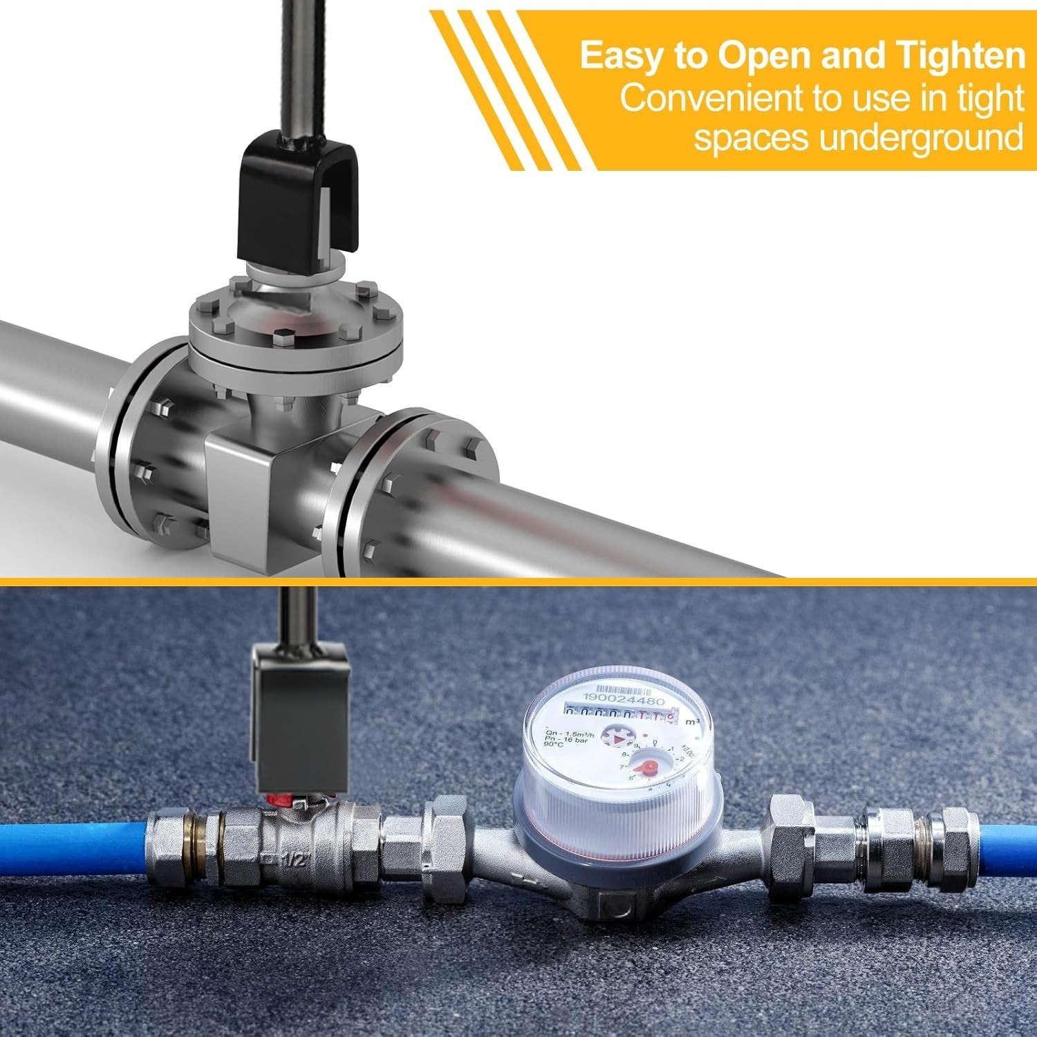 17″ Water Meter Key & 4-Way Utility Wrench Tool – Curb Main Shut Off Valve Steel