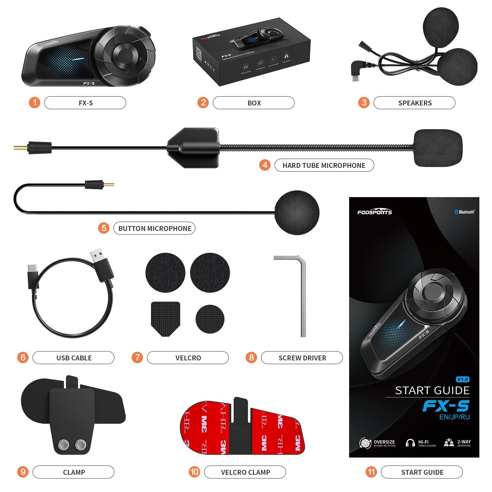 Fodsports FX-S Motorcycle Bluetooth Headset V5.4 Helmet Intercom IP67