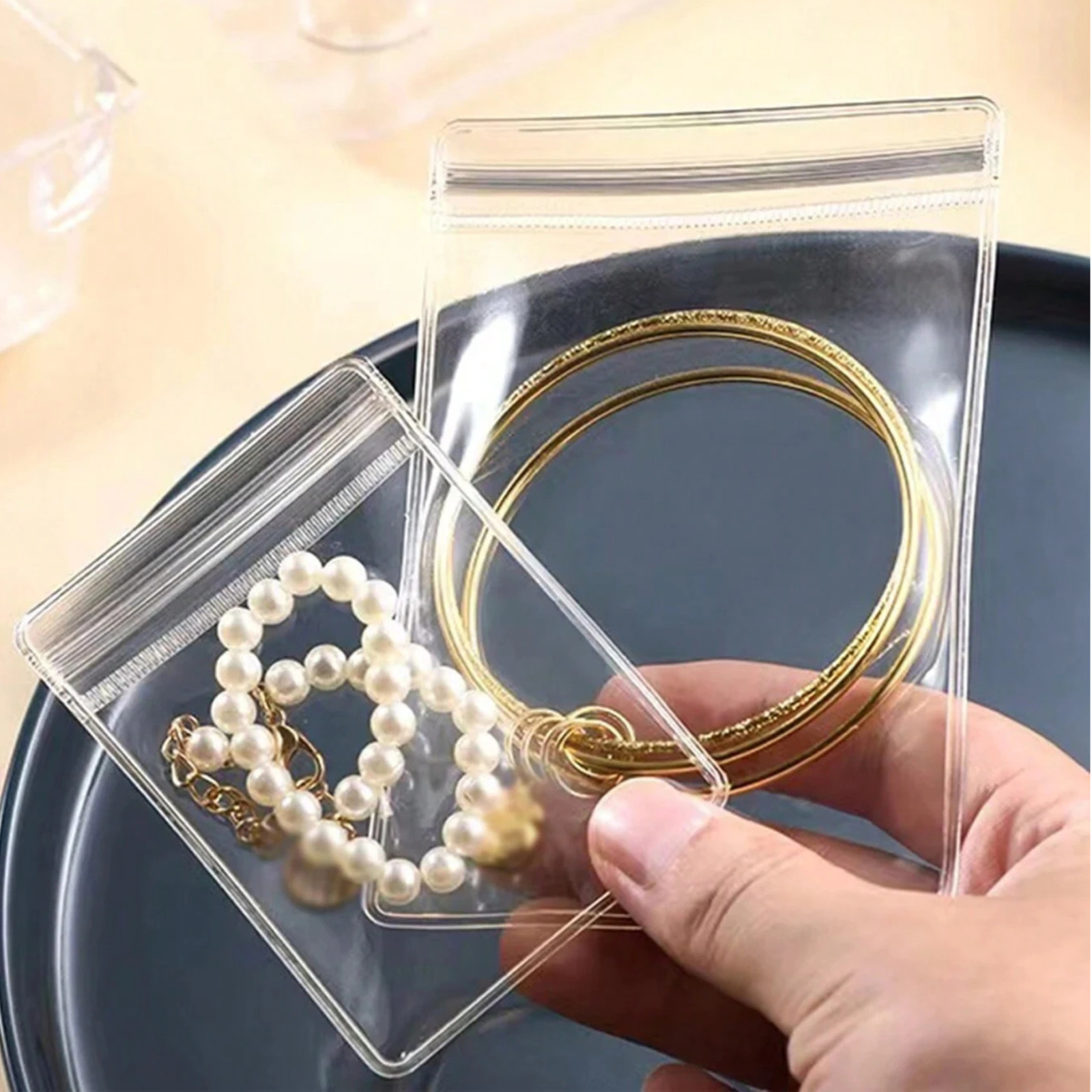 Anti Tarnish Jewelry Bags Clear PVC Ziplock Resealable Ring Earring 10-100Pcs