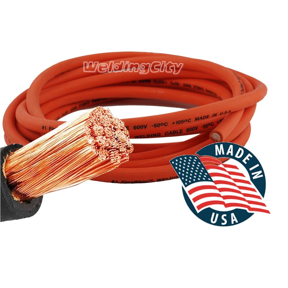 WeldingCity® 15-ft USA Made 1-AWG Welding Cable Orange & Stick Holder Tweco Plug