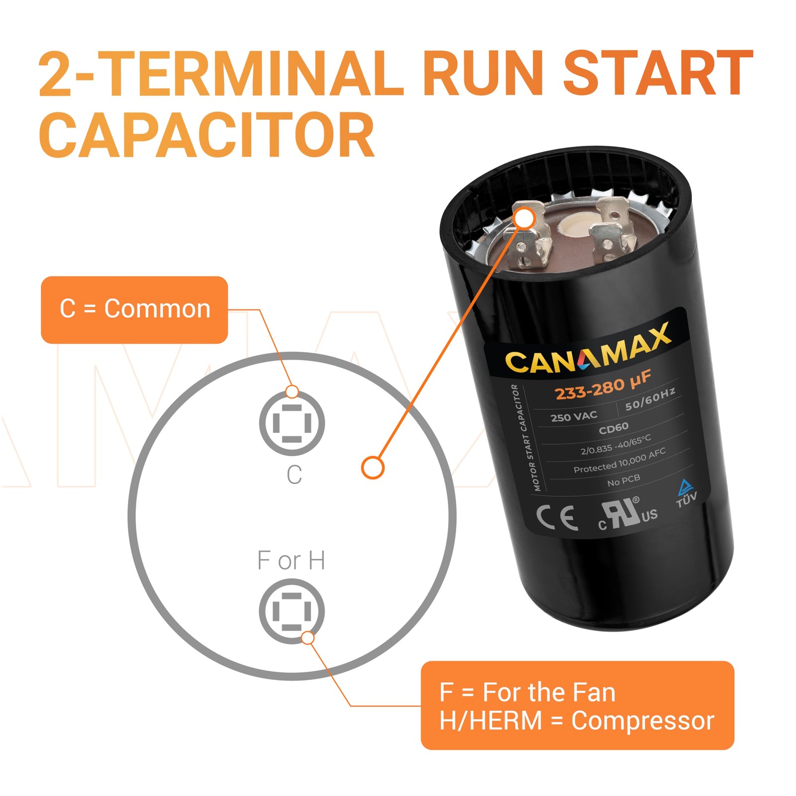 233280 Mfd Uf 50/60 Hz 250 Vac Volts Round Start Capacitor Compatible With Ac Mo
