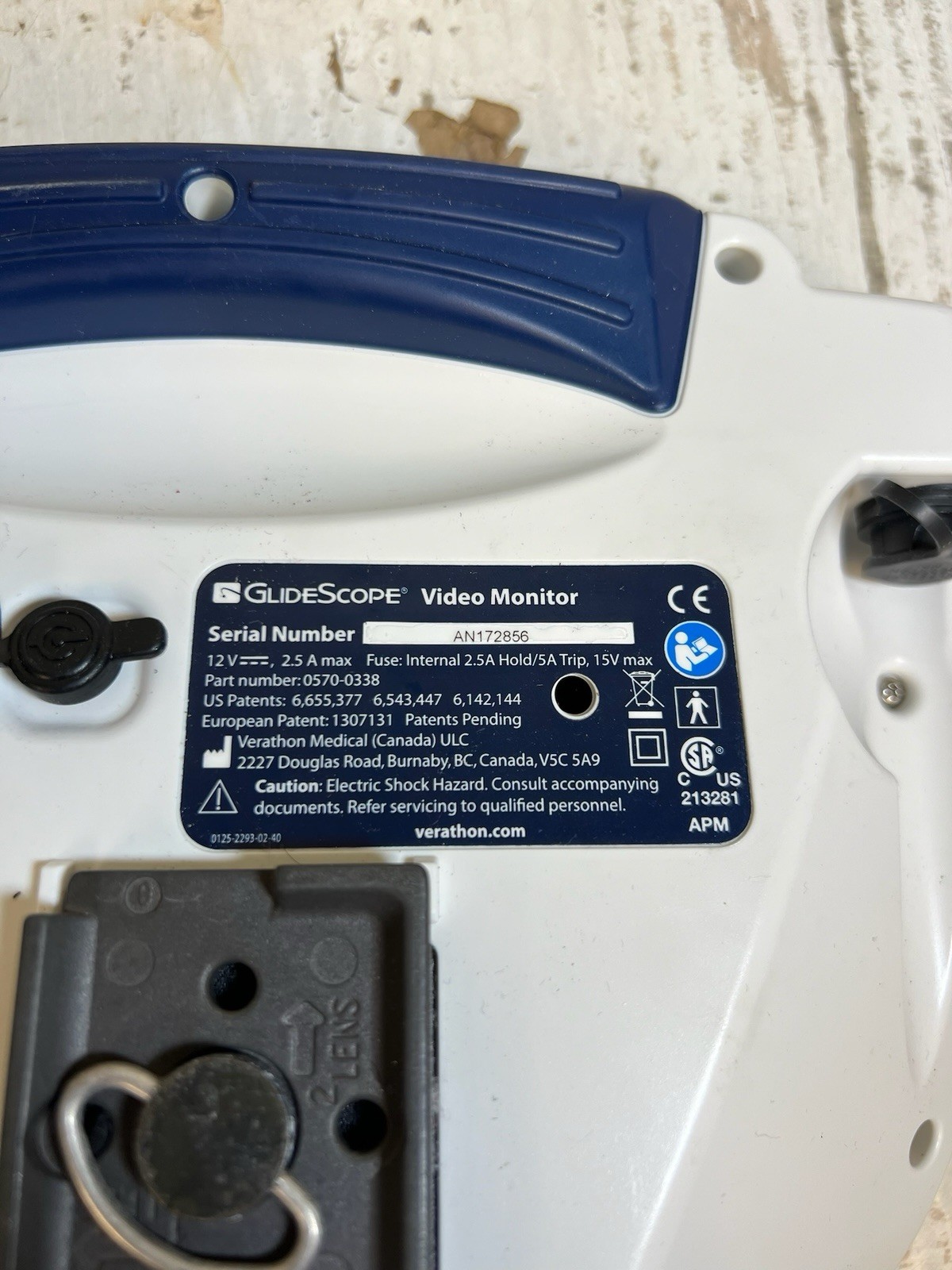 Verathon Glidescope 0570-0338 Video Monitor | with AC Adapter & AVL Video Baton
