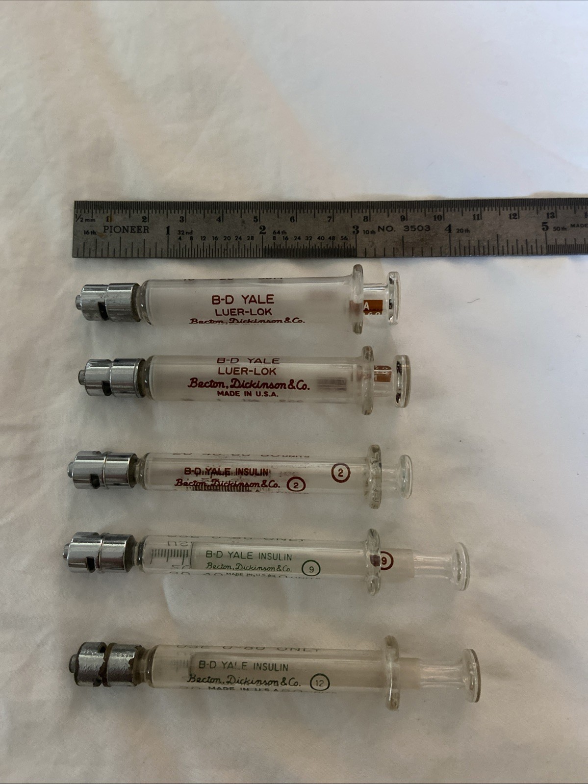 Lot of 5 B-D BD Yale Glass Graduated Luer Lok Tip Syringe Becton Dickinson & Co
