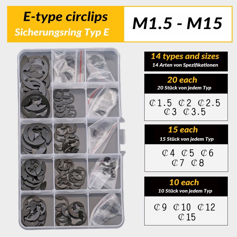 External E Clips Circlip C Clip Retaining Clips DIN 6799 1.2mm – 24mm 65Mn Steel