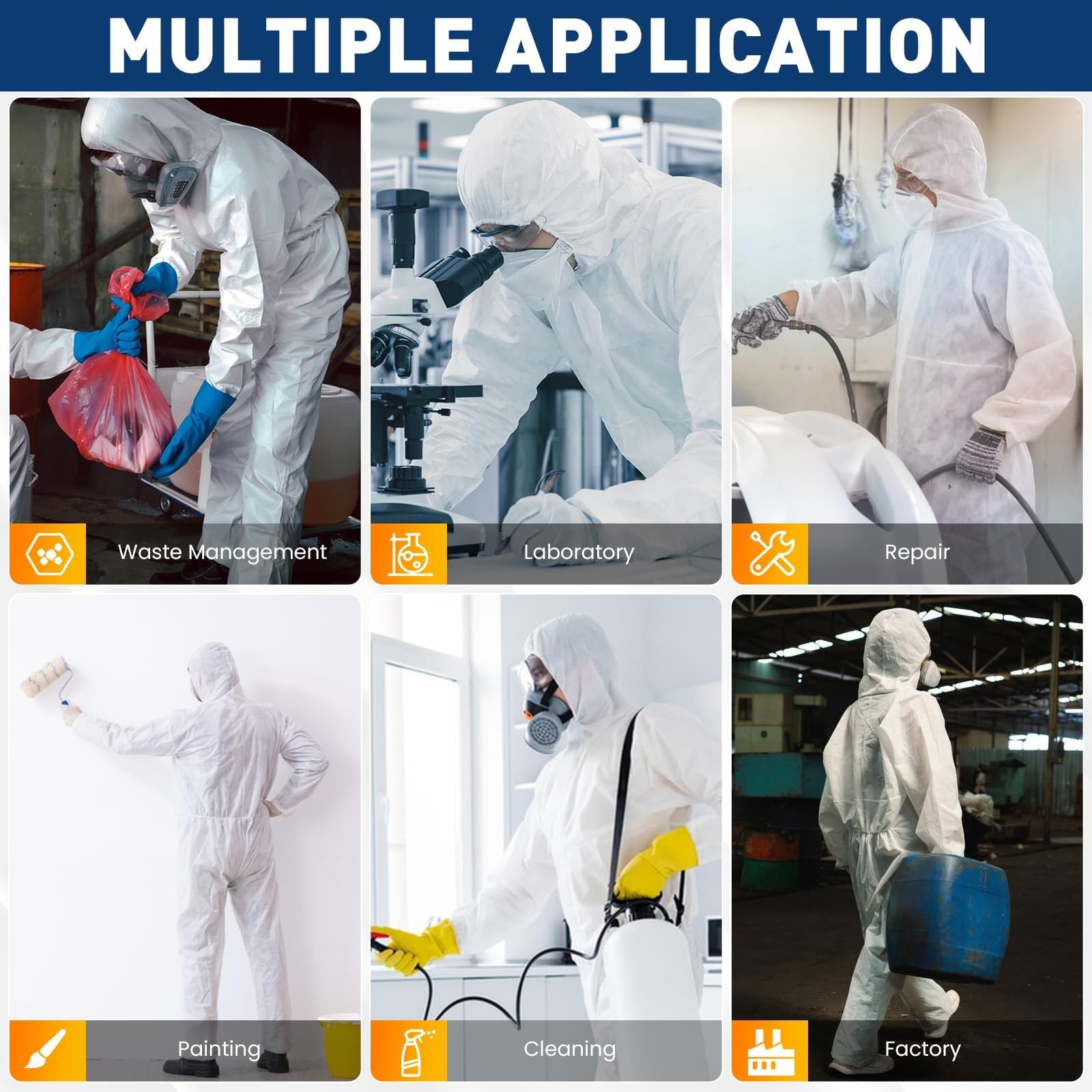 2 Pack Hazmat Suits Disposable Protective Coveralls, Heavy Duty Full Body Pai…