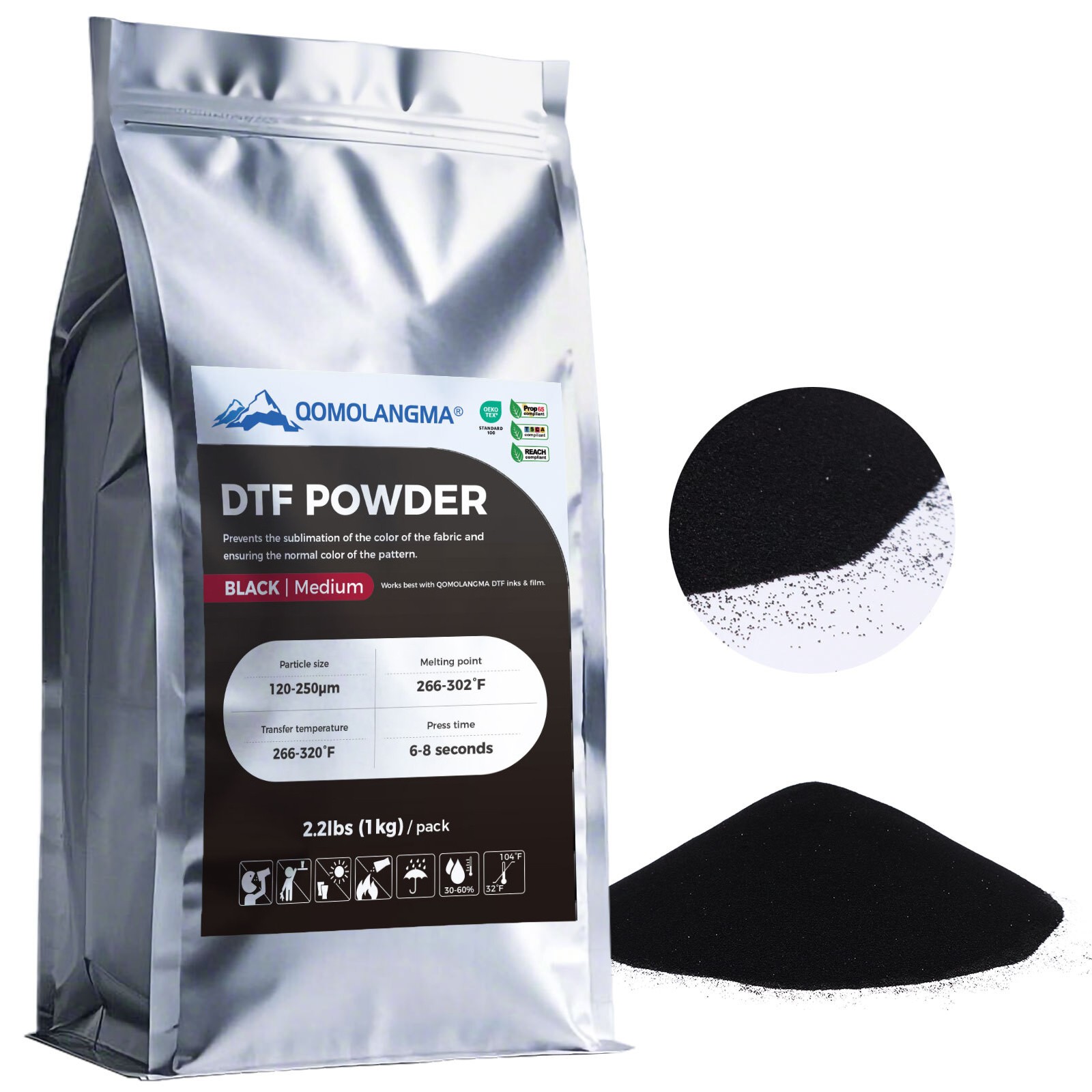 QOMOLANGMA Black DTF Powder Hot Melt Adhesive 2.2 LB Transfer Adhesive Powder