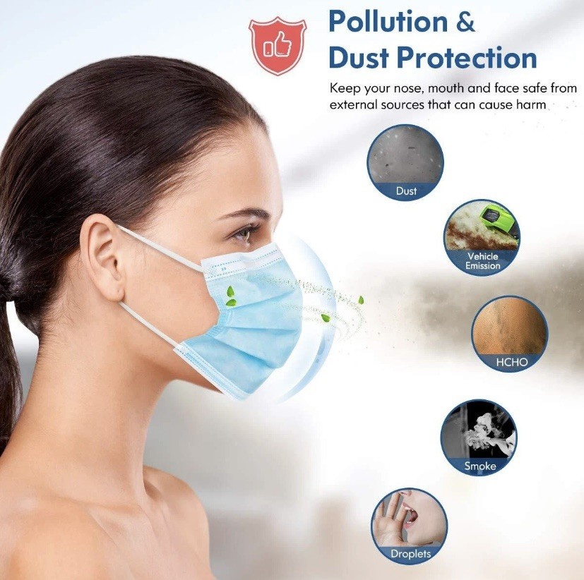 50 PCS Disposable Face Mask 3-Ply Non Medical Surgical Earloop Mouth Dust Cover