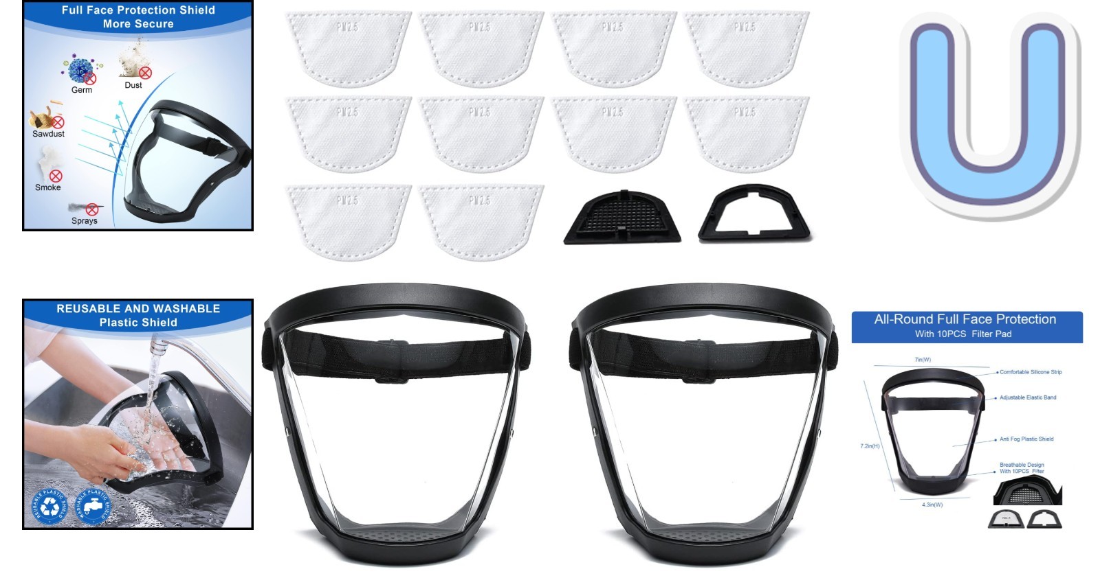 Durable 2 Pack Transparent Face Shield with Ergonomic Design – For Everyday Use