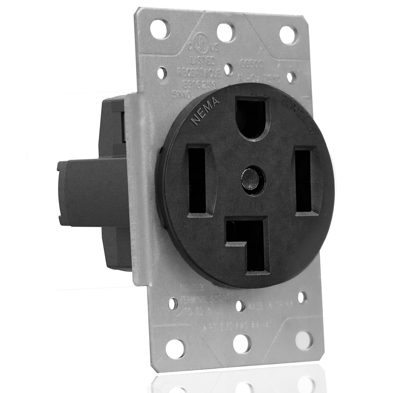 NEMA 14-30R Dryer Receptacle Outlet, 30 Amp 125/250V 4 Prong Flush Mount…