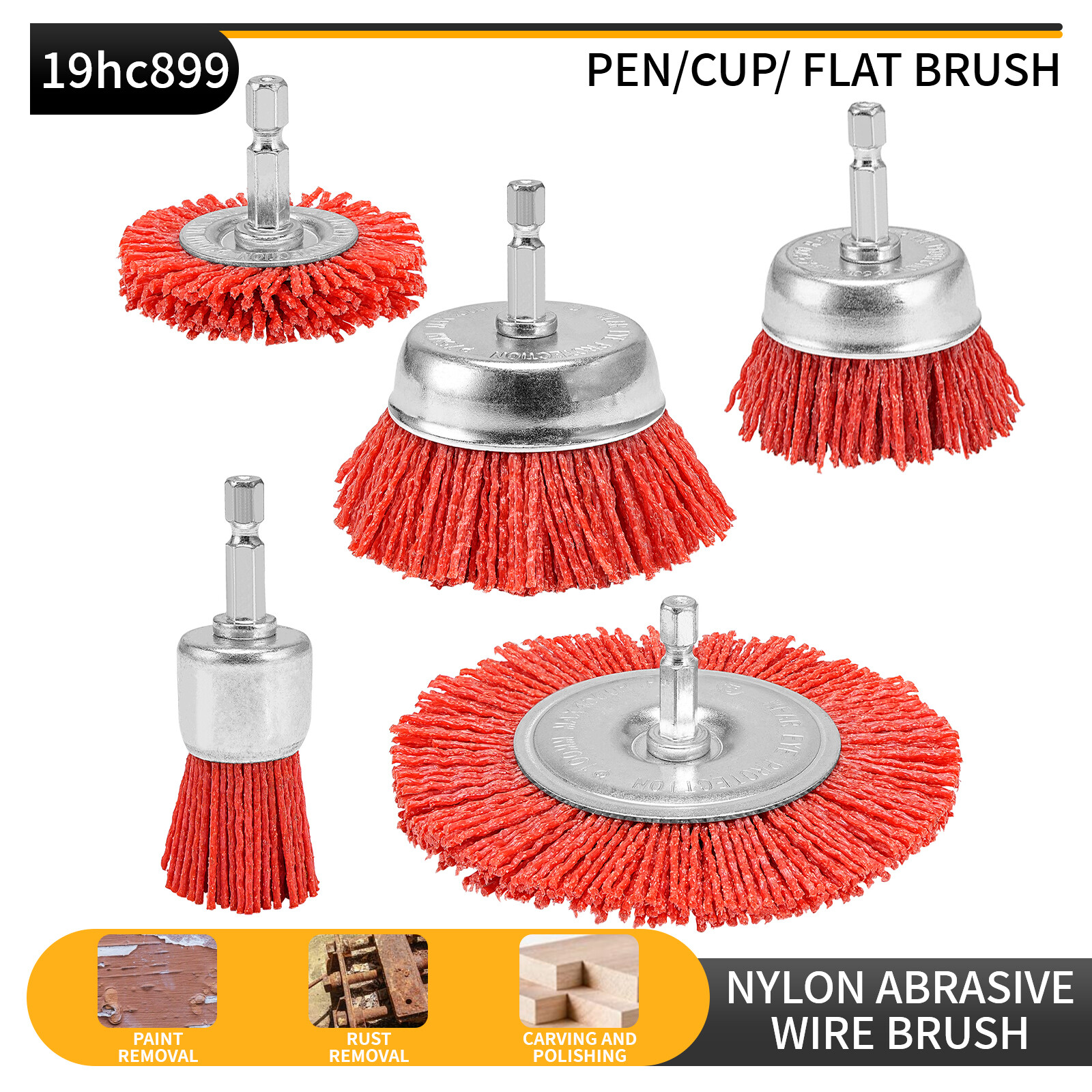 Nylon Filament Abrasive Wire Brush Wheel Cup Brush 1/4″ Hex Shank Rotary Tools