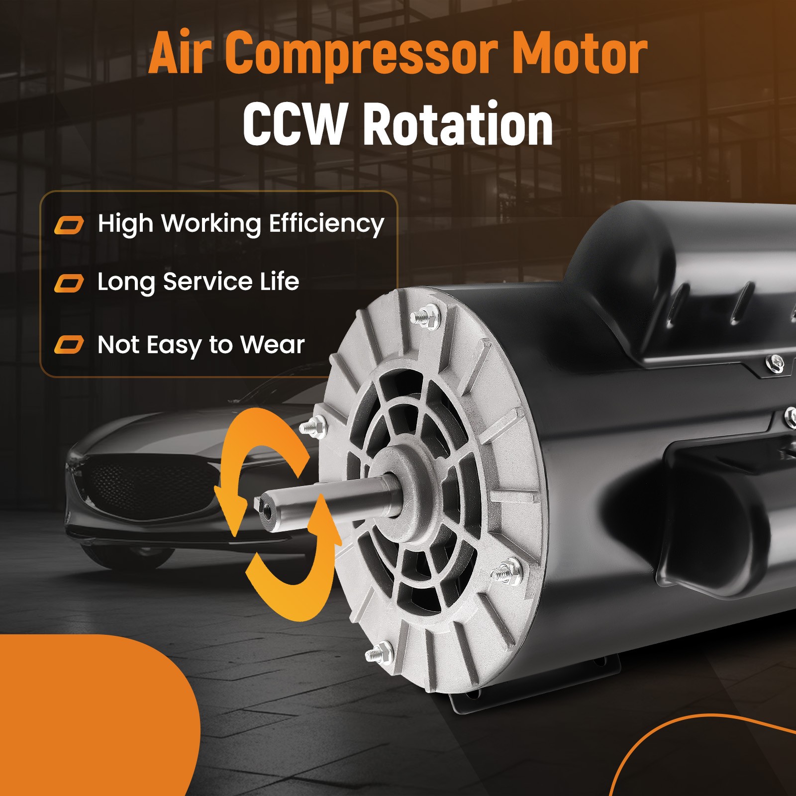 5HP SPL Air Compressor Motor 230V 3450RPM 56 Frame CCW Rotation 5/8″ Keyed Shaft