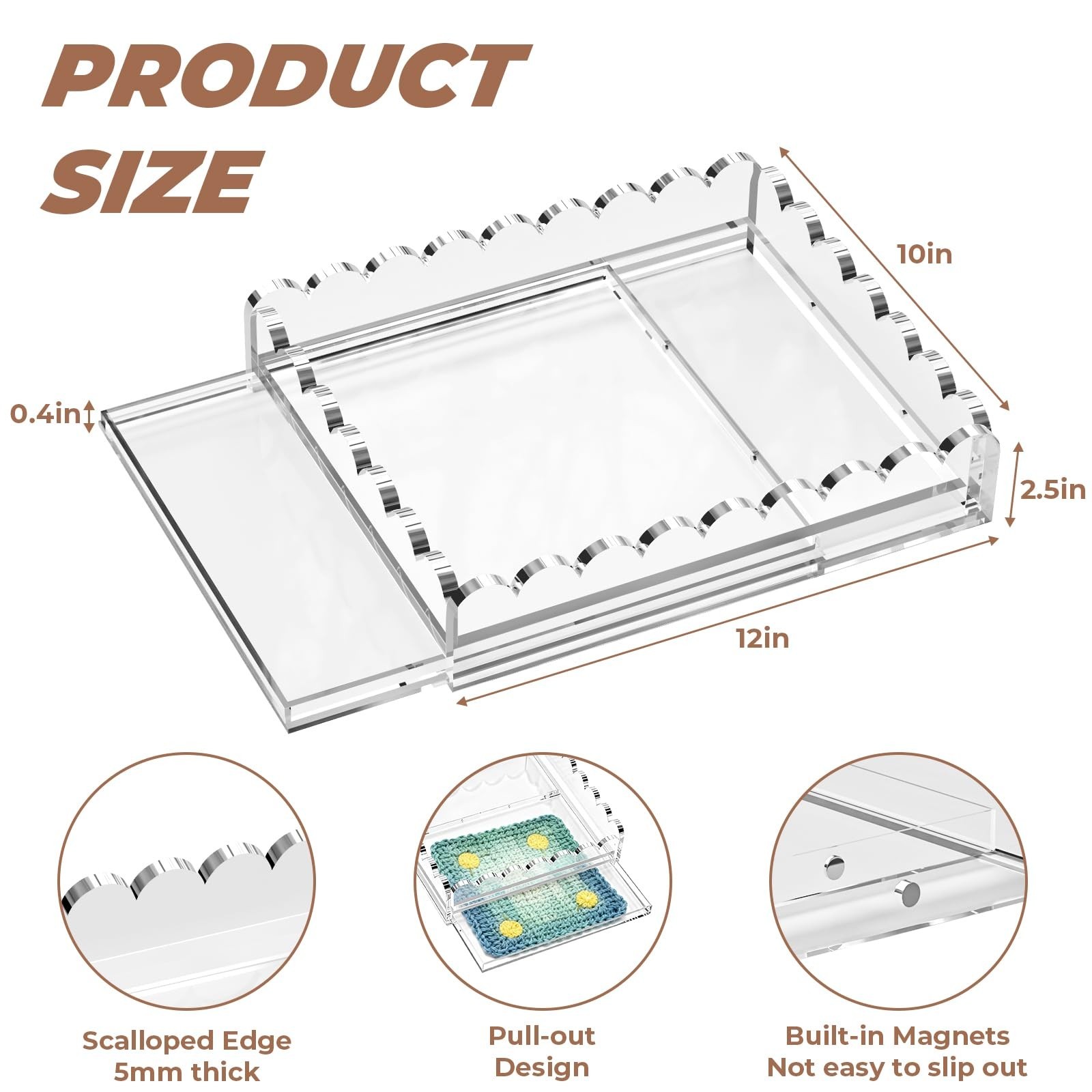 Scalloped Acrylic Tray for Needlepoint, 10″ x 12″ Clear Acrylic Display Tray …