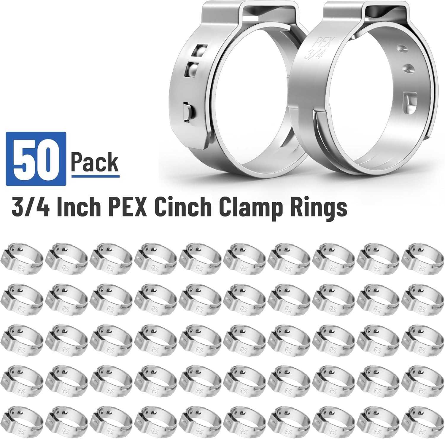 Bates- PEX Cinch Clamp Rings, 3/4″, «50 Pack, Stainless Steel, Pex Clamps
