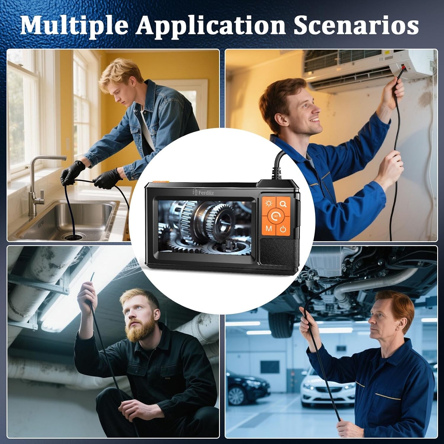 4.3″ HD Inspection Scope – IP67 Rated with 8 LEDs for Plumbing & HVAC Work