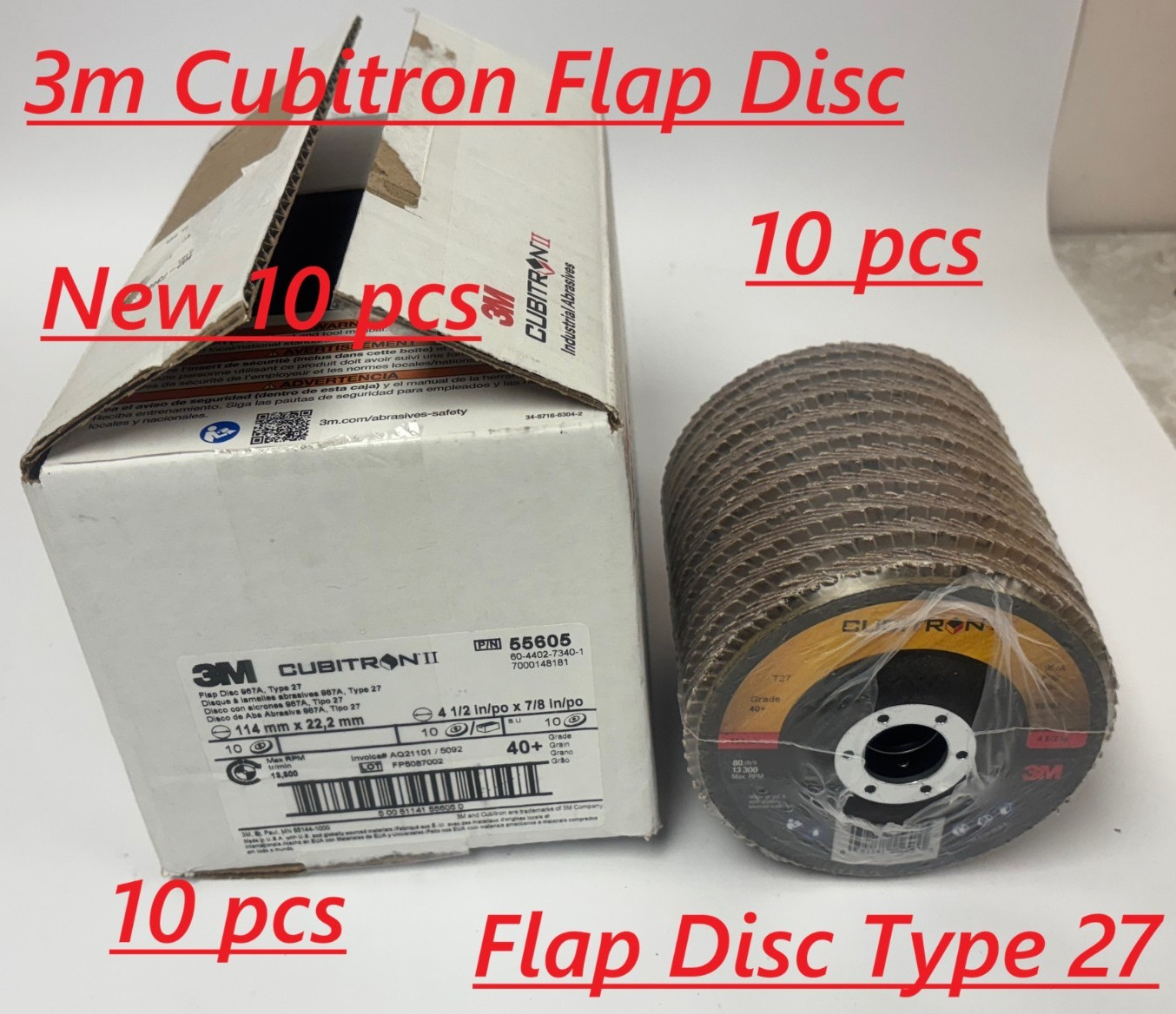 3M 051141-55605 Cubitron II Flap Disc, 4.5″, 40 Grit, 13,300 RPM