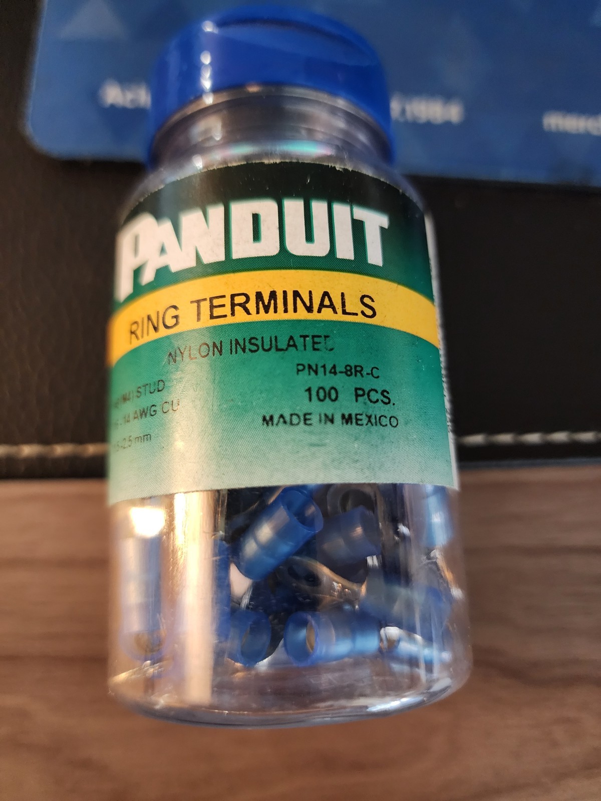Panduit Pn14-8R-C Ring Terminal, #8 Stud Size, 14 Awg, 600 V, Nylon Insulated,