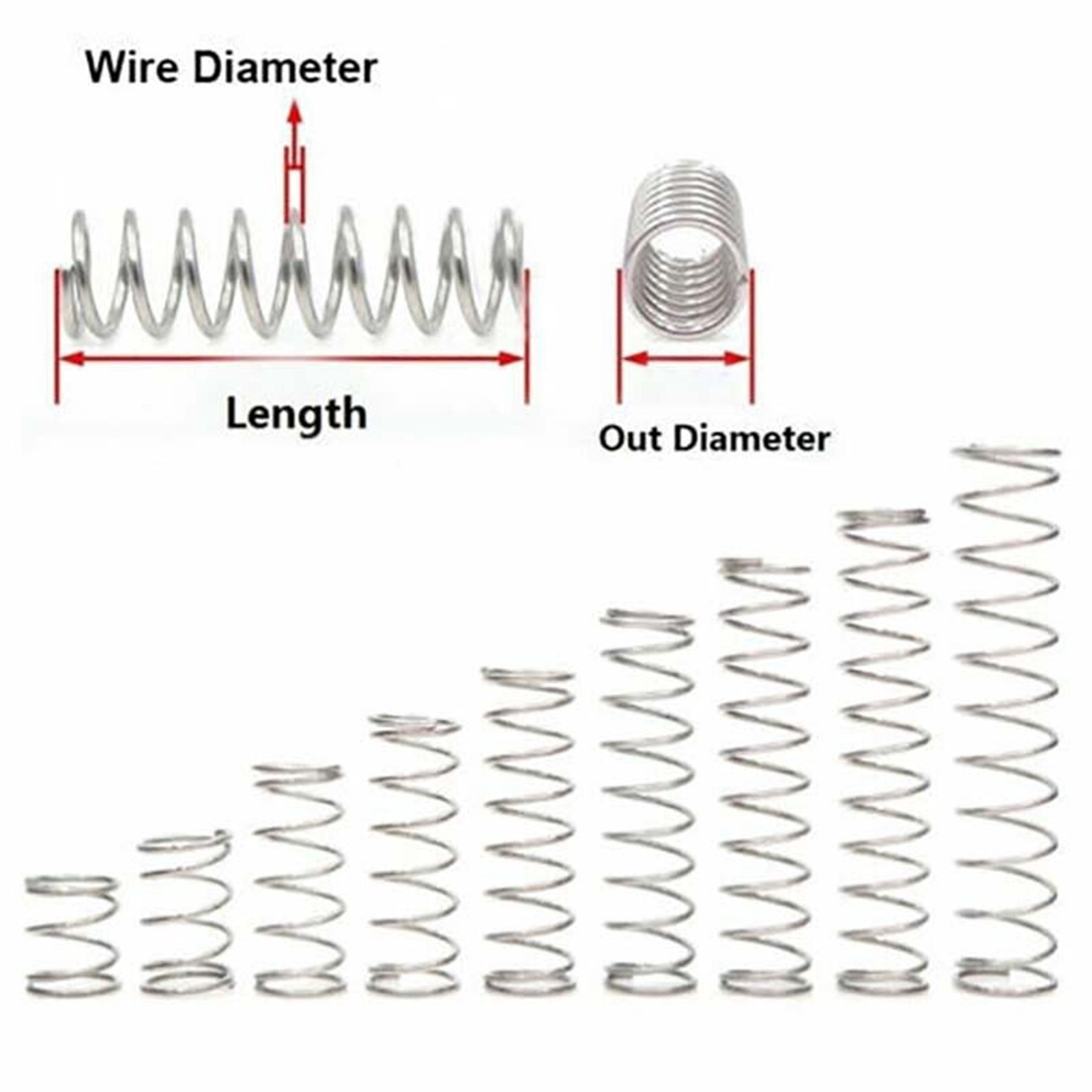 10 Pcs 304 Stainless Steel Spring Compression Pressure Springs 0.6mm Wire Dia.