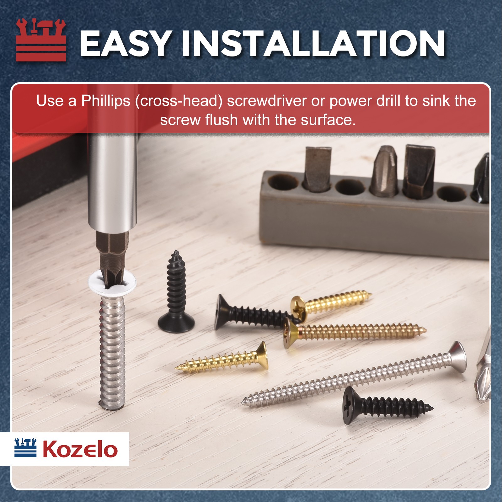 100pcs Phillips Flat Head Wood Screws – [#10×1-1/2″] 304 Stainless Steel, Black