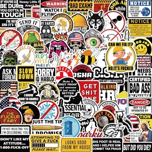 100pcs Funny Hard Hat Stickers (Dirty) for Adult Tool Box, Helmet, Black