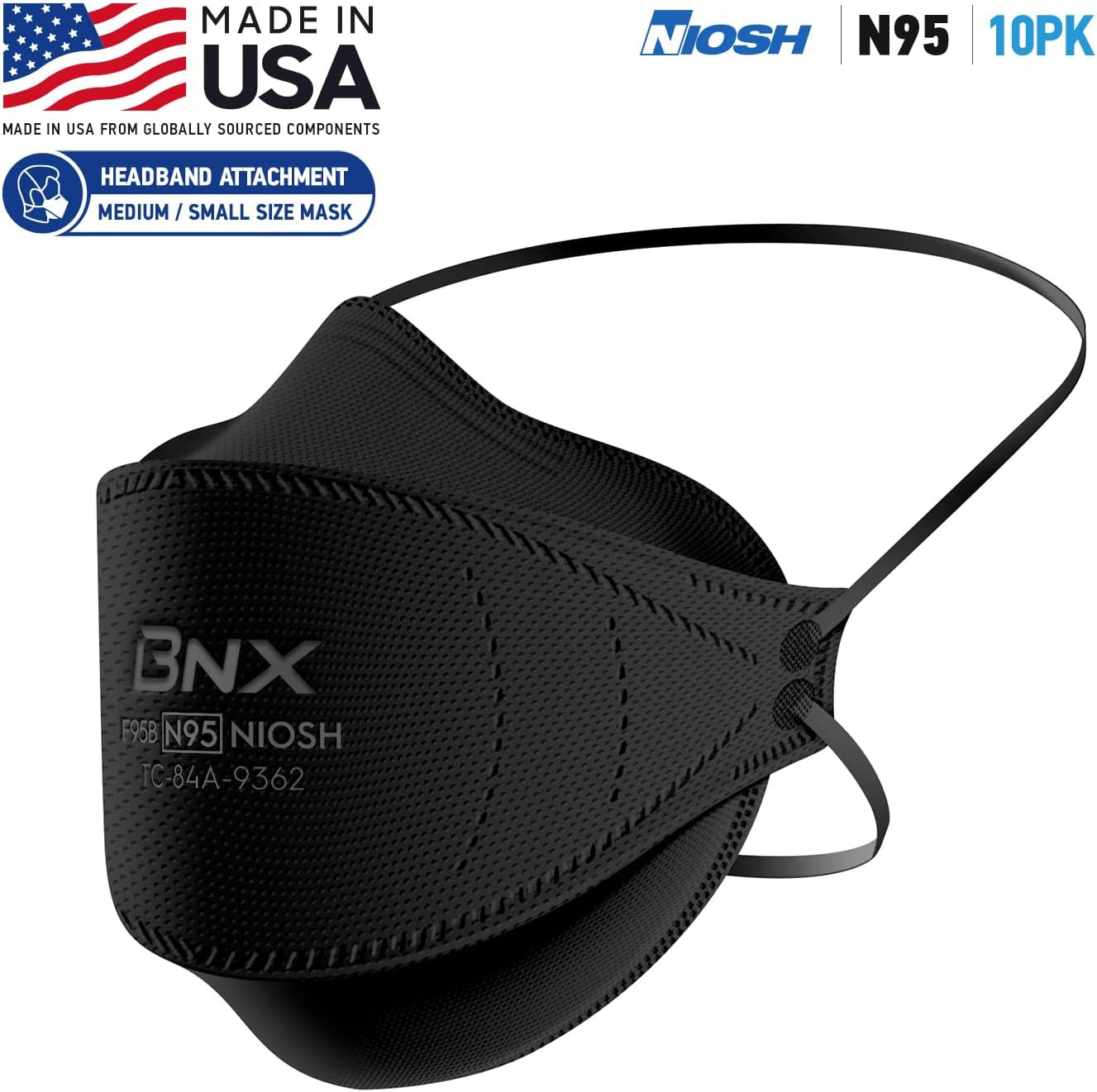 BNX N95 Mask Black NIOSH Certified MADE in USA Particulate Respirator Protective