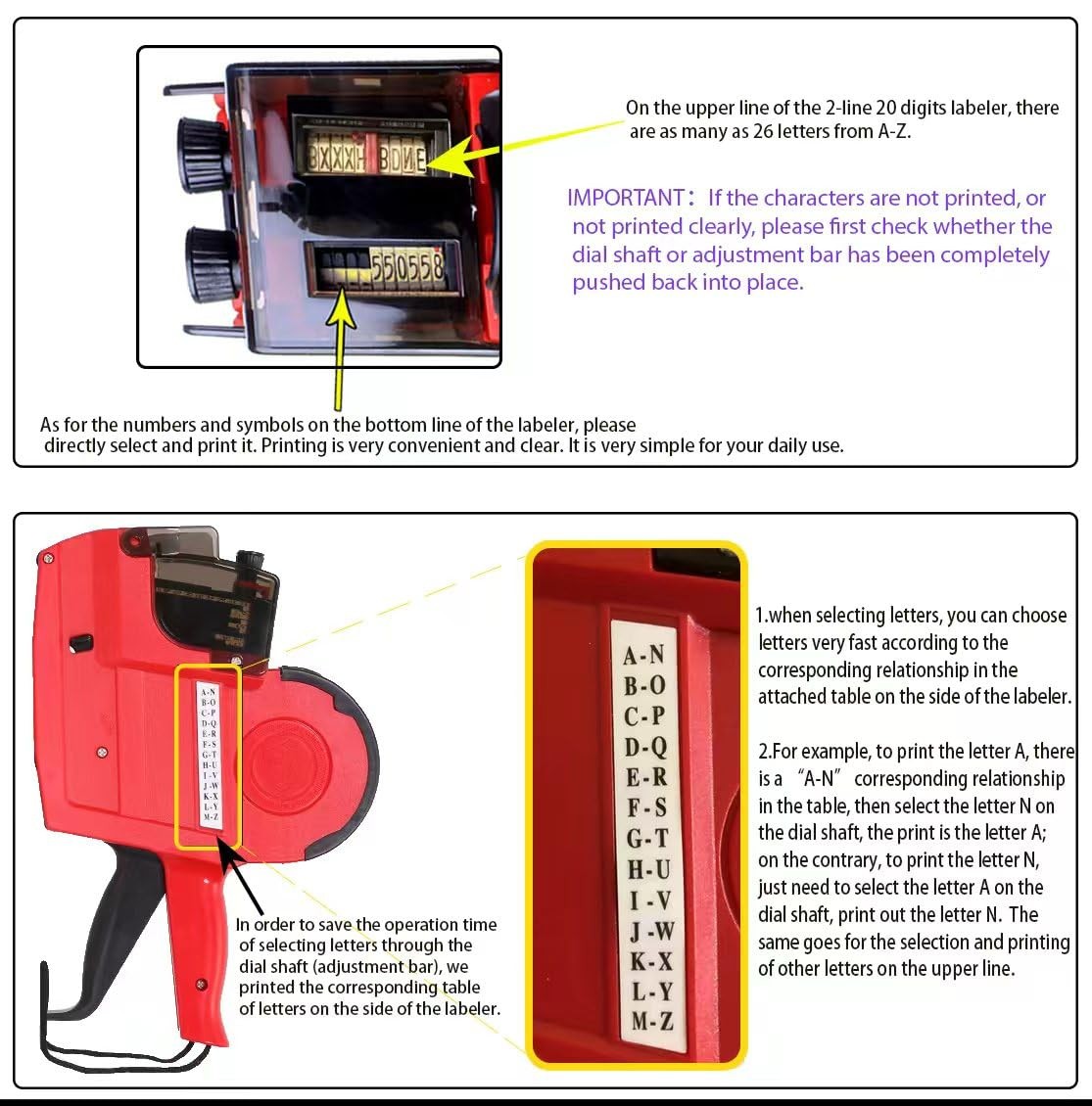 HopingMore 2-Line 20 Digits Price Label Gun w/Letters A-Z,HM-689 Pricing Labeler
