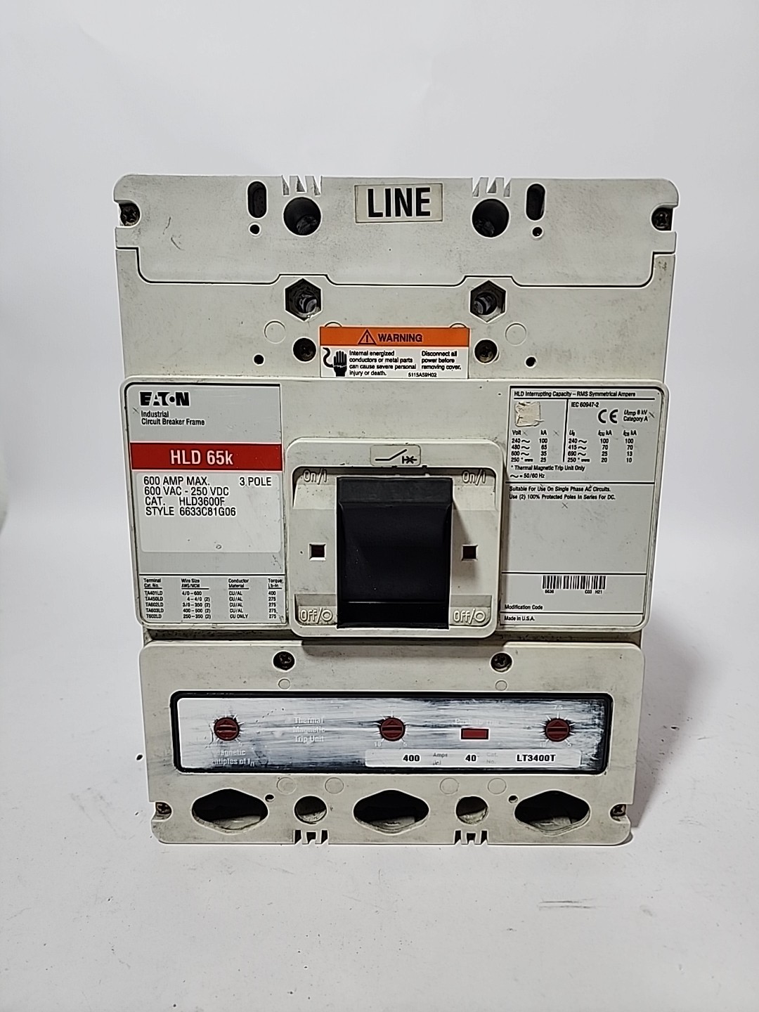 Eaton HLD3600F 600A Breaker, W/ LT3400T