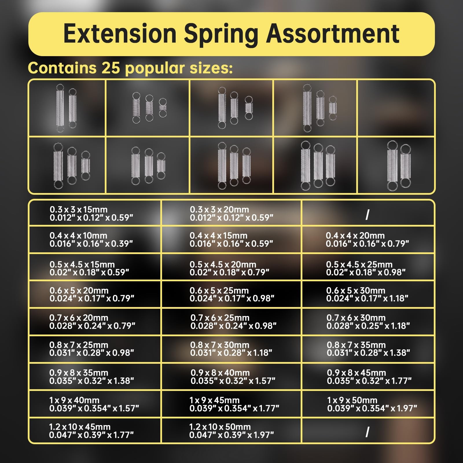 100 Pcs Extension Springs Assortment Kit, 25 Different Sizes, Stainless Steel