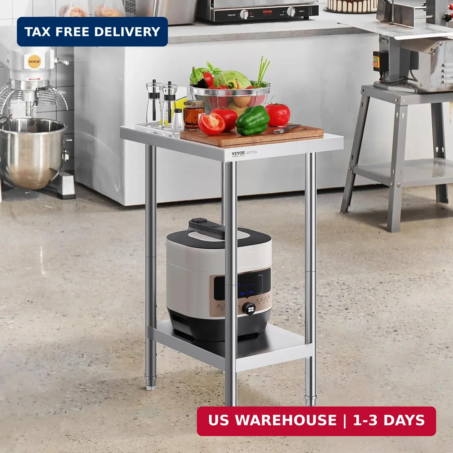 VEVOR Stainless Steel Prep Table, 24 x 18 x 34 Inch, 640 lbs Load Capacity, Heav