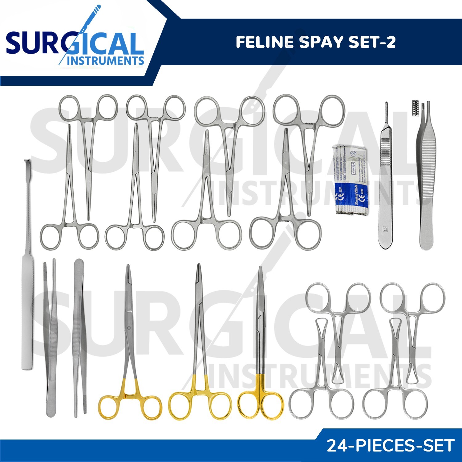 24 Pcs Cat Spay/Neuter Feline Set Surgical Veterinary Instrument Kit-2 German Gr