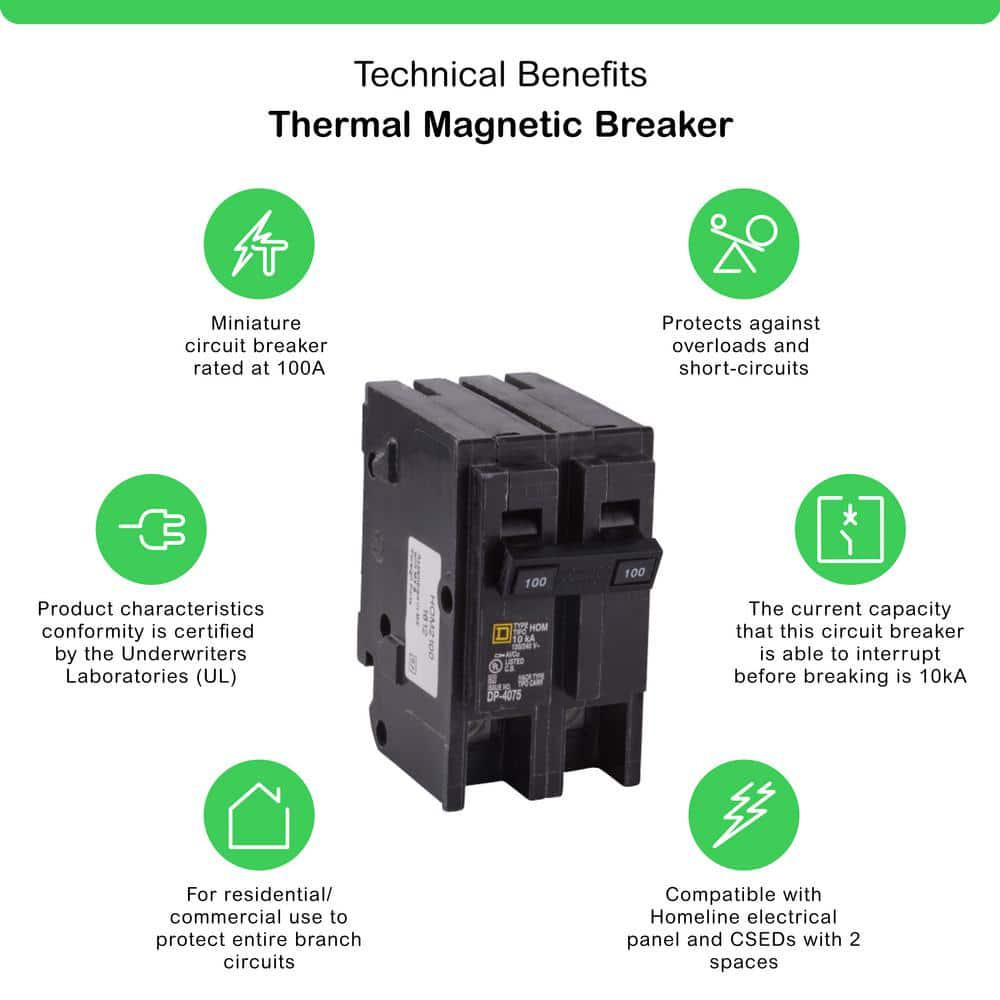 Homeline 100 Amp 2-Pole Main Circuit Breaker Easy To Install Plug-On HOM2100C
