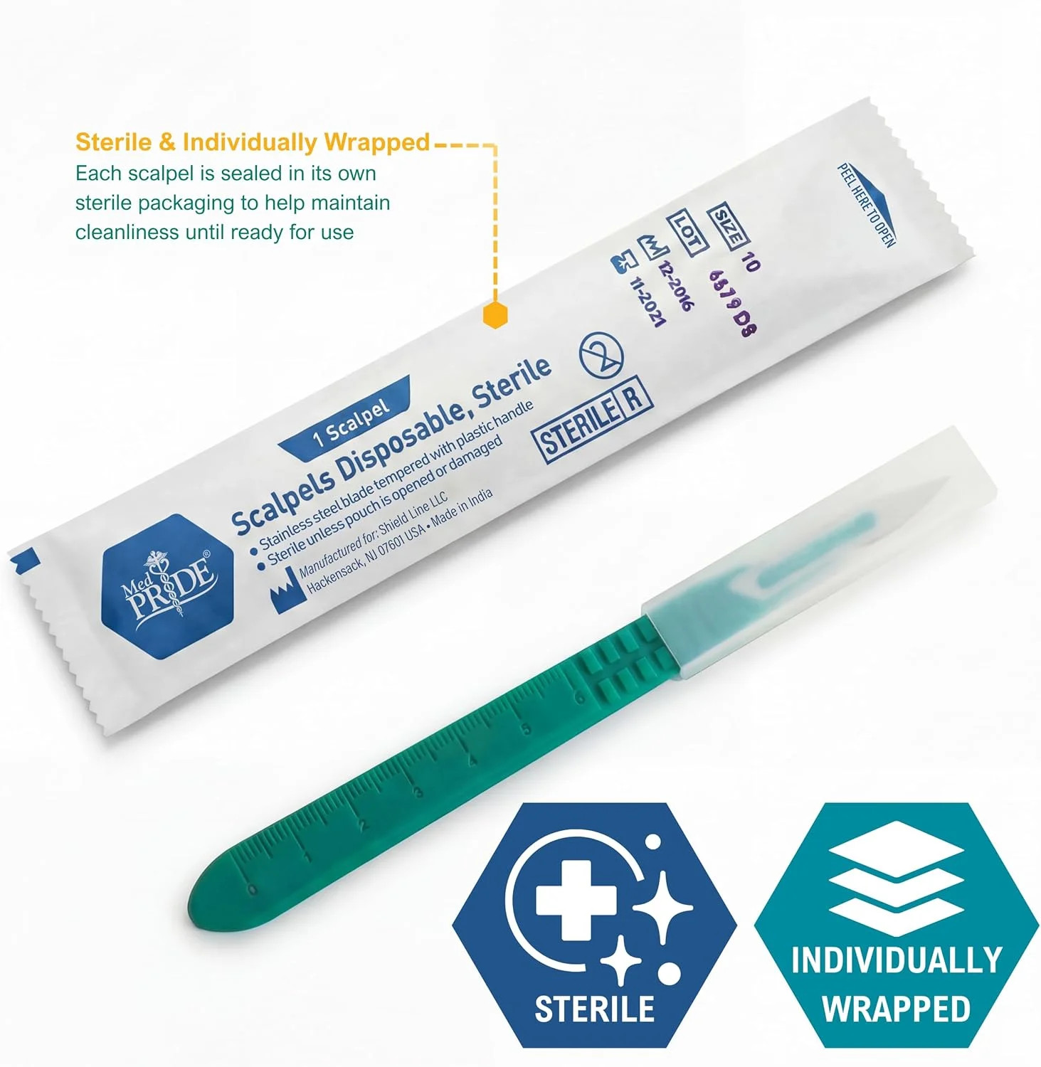 MED PRIDE Sterile Disposable Surgical Scalpels 10 Pack, Individually Wrapped Pro