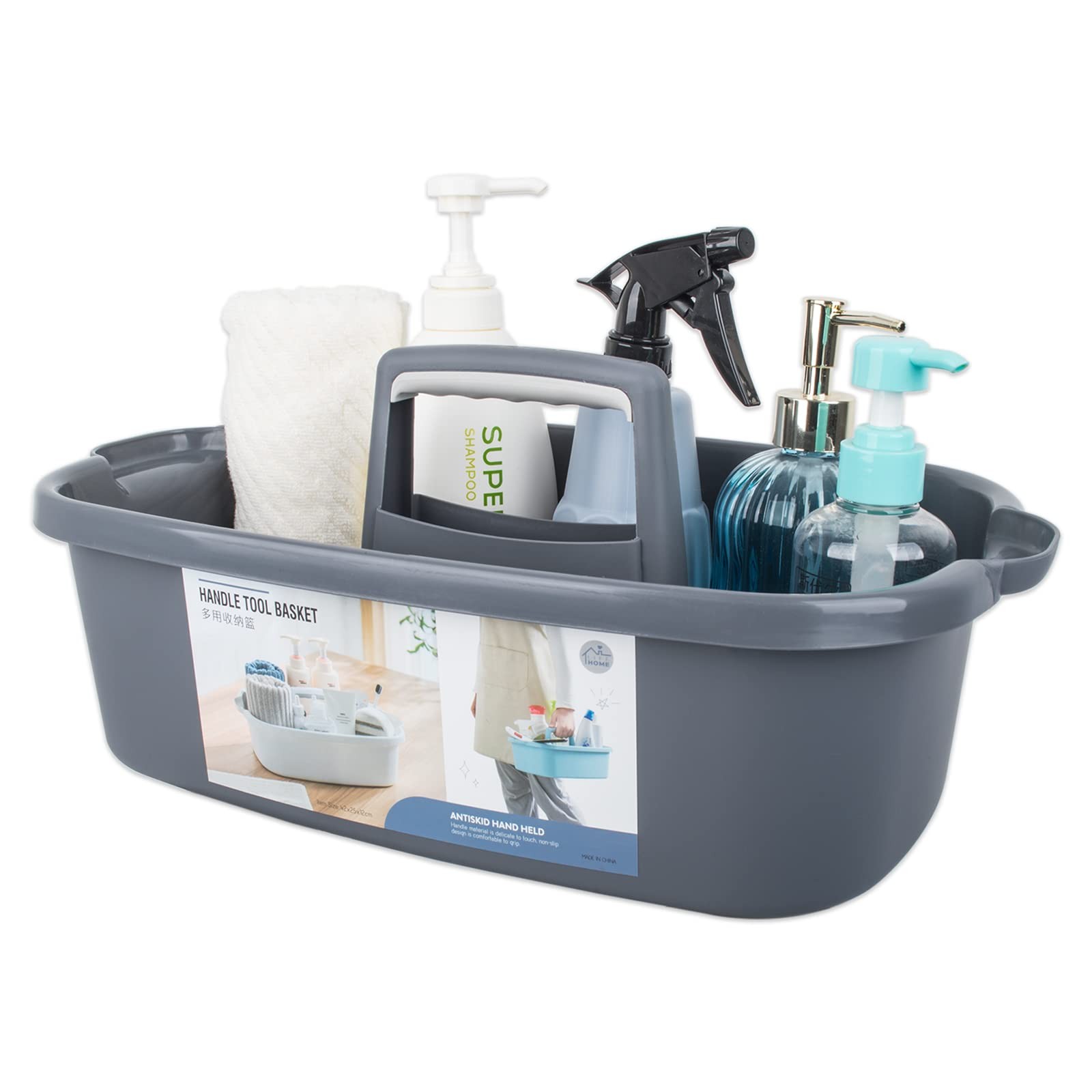 Large Cleaning Supplies Caddy Portable Shower Caddy Basket Dark Gray | Sturdy
