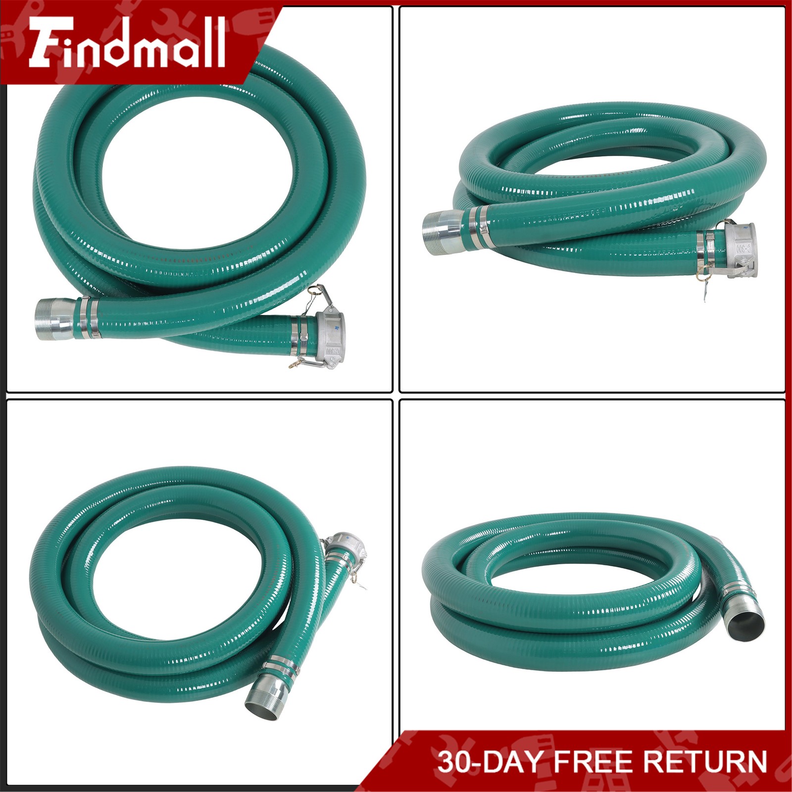 Findmall 3 inch Suction Hose Pump Kit Includes 65ft Blue Hose & 20ft Green Hose