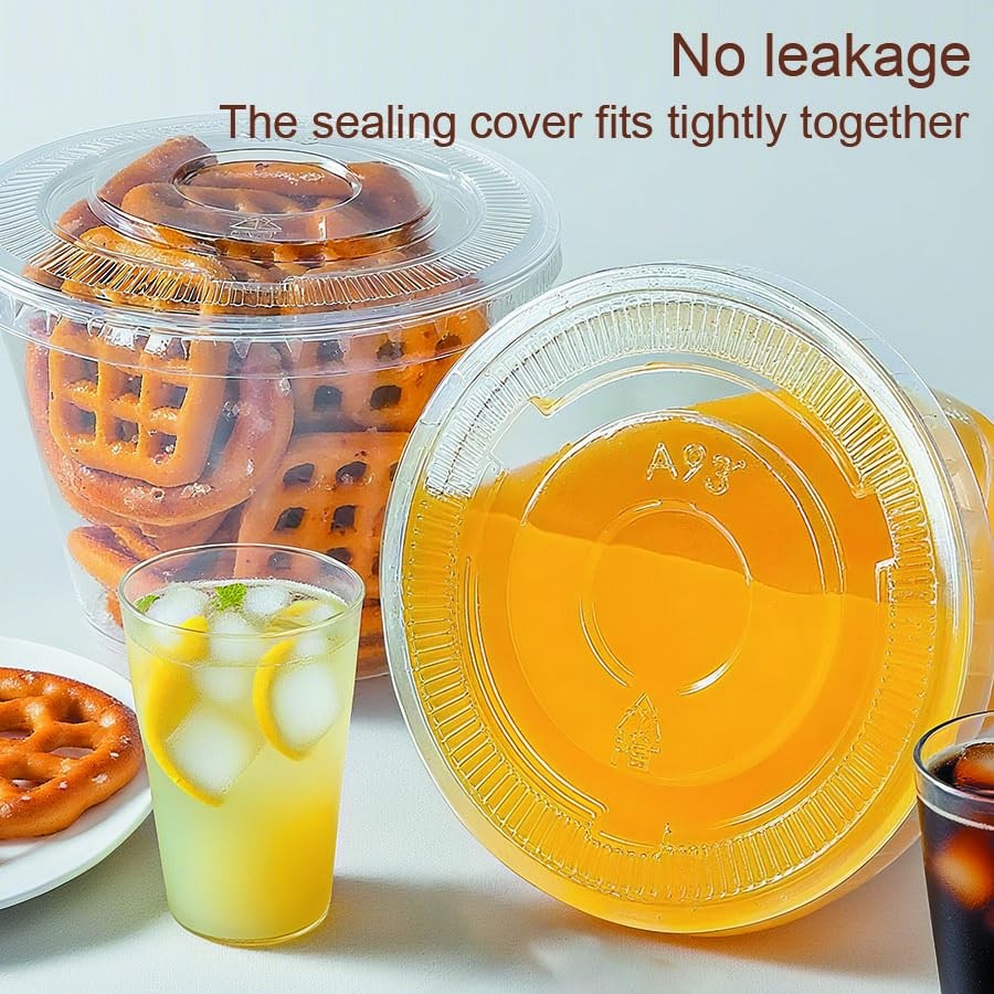 50 Sets 9 Oz Clear Disposable Plastic Portion Cups With Lids, Disposable Cups…