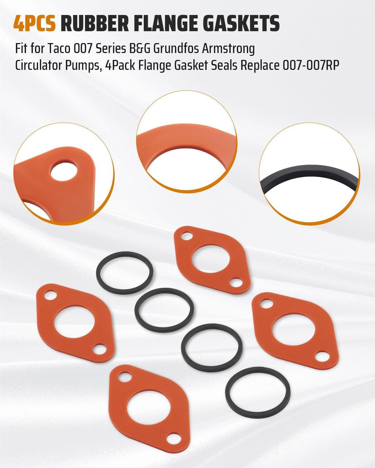 4Pcs Circulator Pump Flange Gaskets + Sealing Rings Fit for TACO 007 Series for