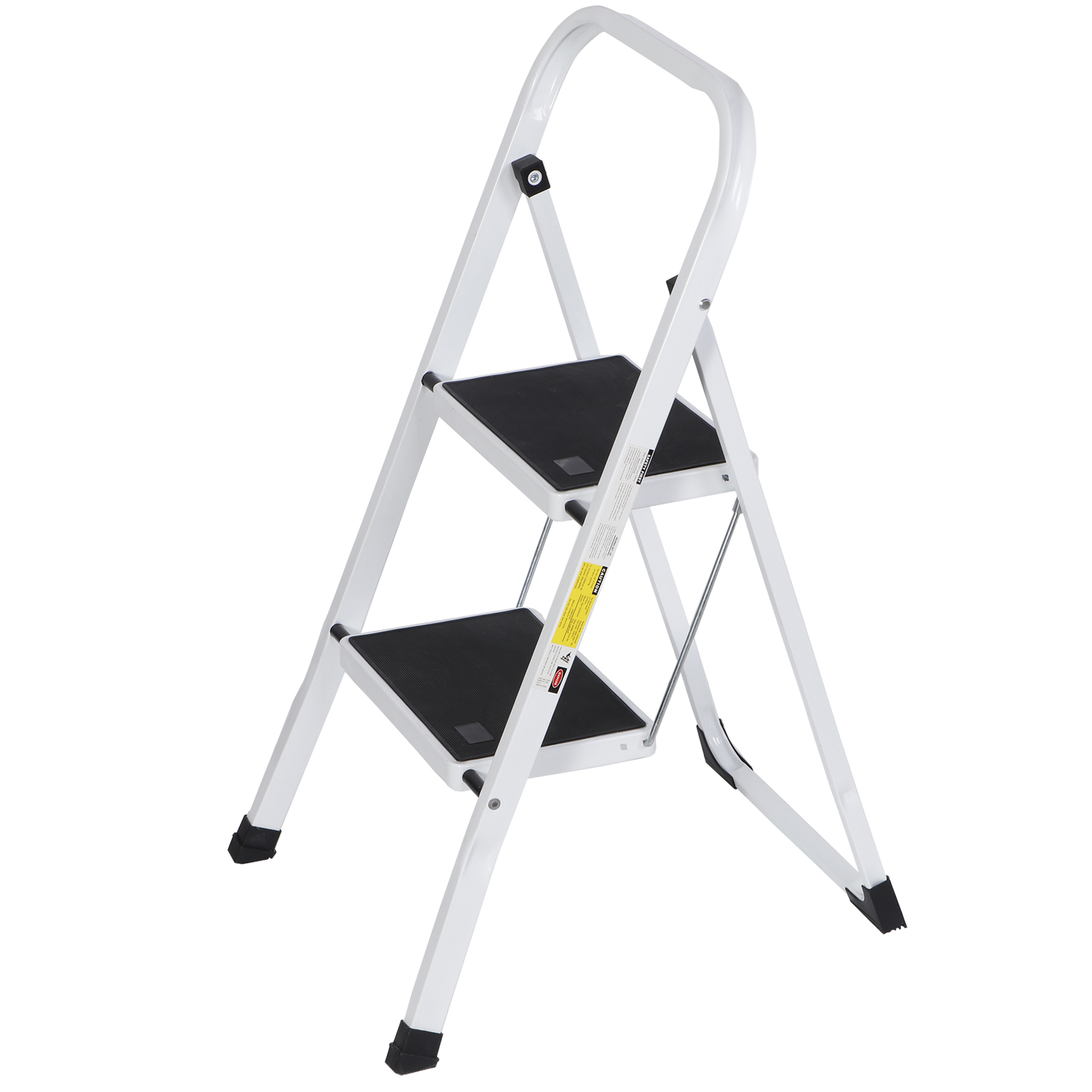 2 Step Ladder Folding Steel Step Stool Wide Anti-slip Pedal 350Lb Capacity White