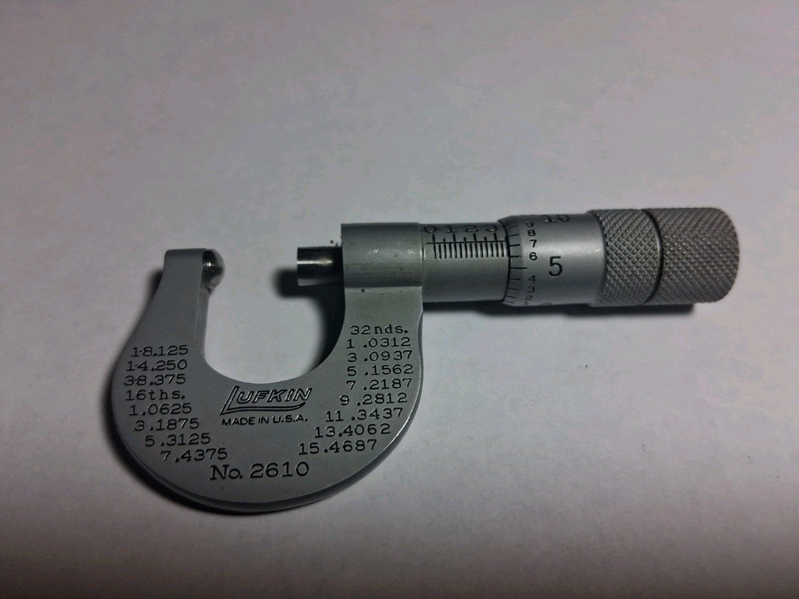 Vintage Lufkin No 2610 Outside Micrometer Round Anvil 0-1/2″